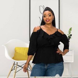 Alyssa Black Ruffle Plus Top