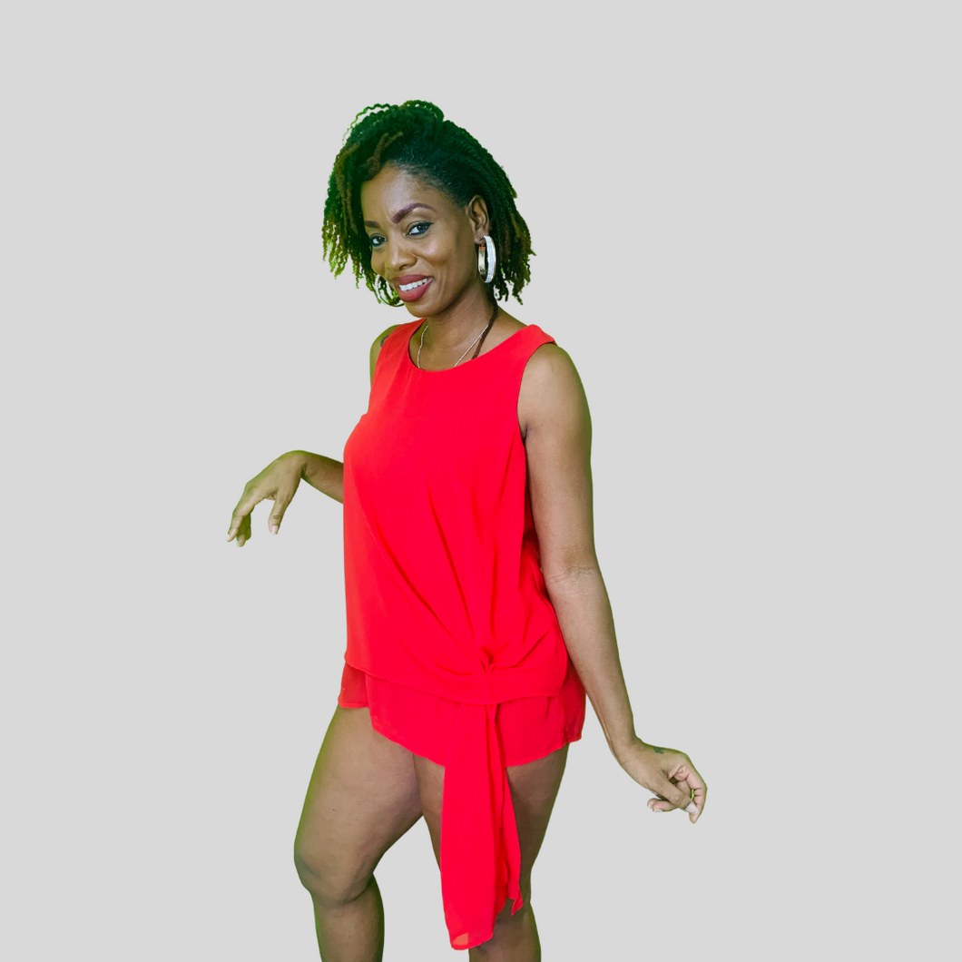 Red Tie Front Top