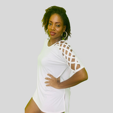 Load image into Gallery viewer, Lattice Sleeve Criss Cross Top - Ivory