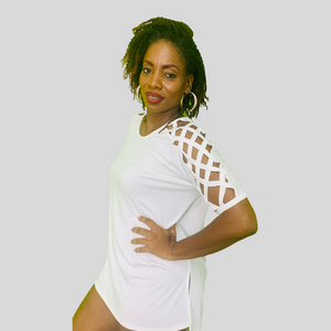 Lattice Sleeve Criss Cross Top - Ivory